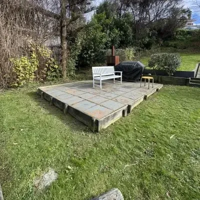 After: Weed removal from paved patio and outdoor relaxation area, Roslyn.