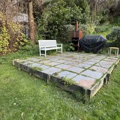 Before: Weed removal from paved patio and outdoor relaxation area, Roslyn, Dunedin.