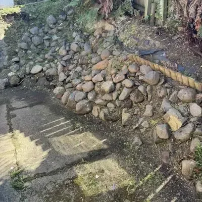 After: Weed removal and clearance from rock wall, Roslyn.