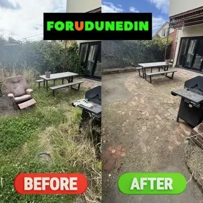 Before & After: Grass and weed removal from a paved patio in St. Clair, Dunedin.