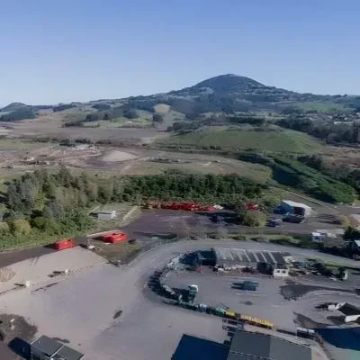Aerial view of the Green Island landfill in Dunedin showing land use and waste management areas.