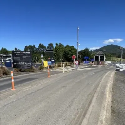 Weighbridge and entry checkpoint at the Green Island Transfer Station used for DCC waste charges in Dunedin.