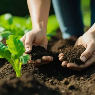 A professional gardener assessing the soil condition and plant health in a Dunedin garden bed.