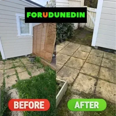 Before & After: Weed clearance from a paved patio area with an added weed spraying service in St. Clair, Dunedin.