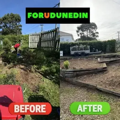 Before & After: Large garden bed and backyard clean-up in Mornington, Dunedin.