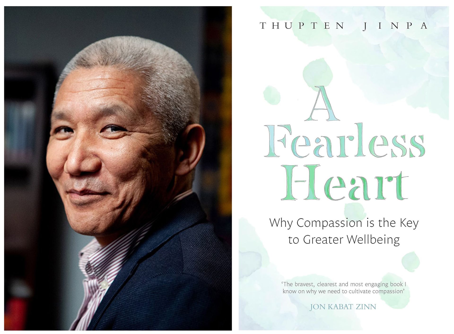 Jinpa next to a book called a fearless heart