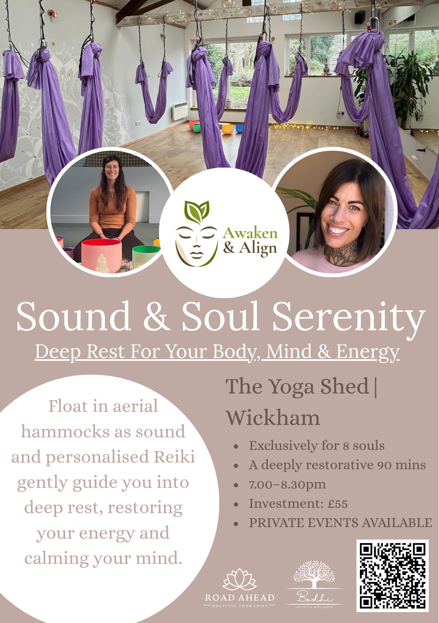 Awaken & Align Holistic Fair at Woodley Village Hall, Romsey. Includes details, date, time, and potential vendors.