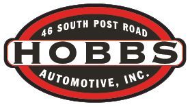 Logo for Hobbs Automotive, Inc., with red and black oval border, and the address "46 South Post Road."