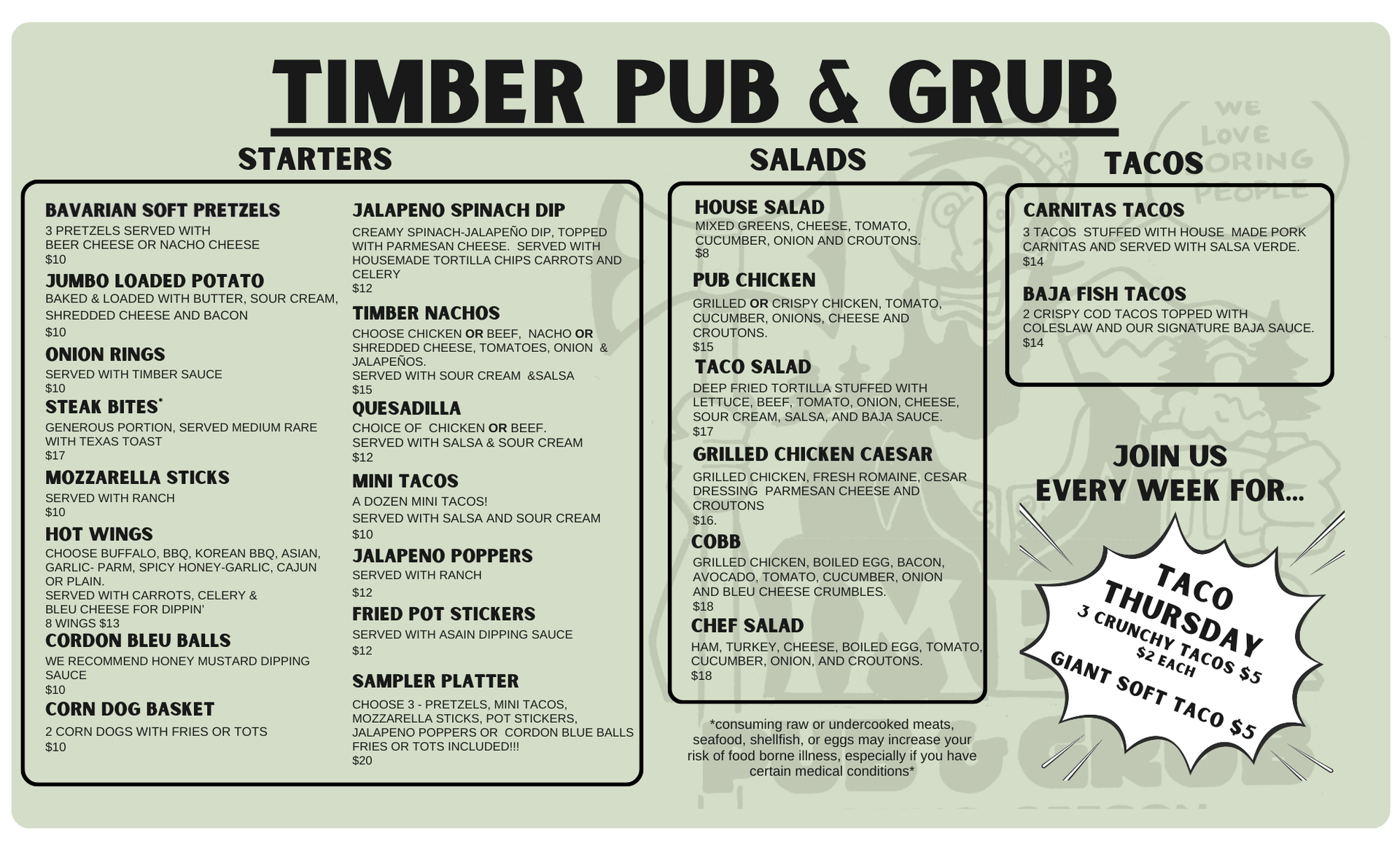 Appetizers/Baskets Menu | Timber Pub & Grub