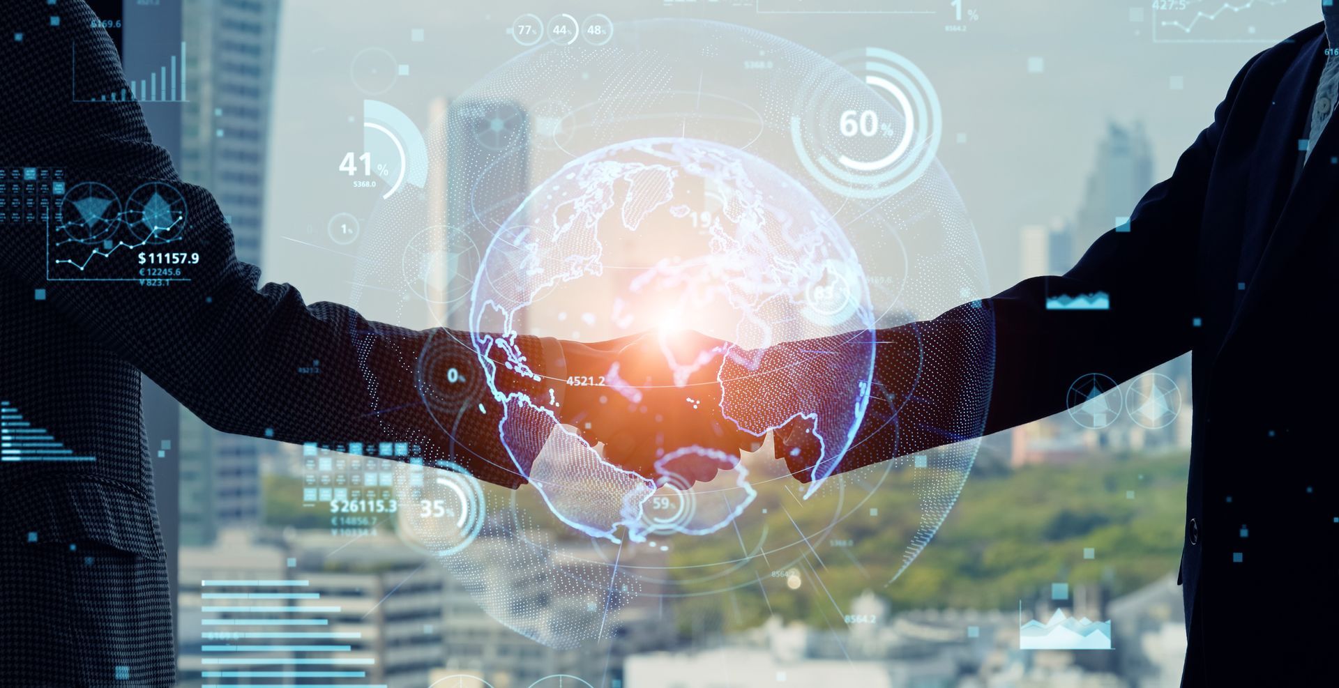 A man is using a virtual screen with icons on it.