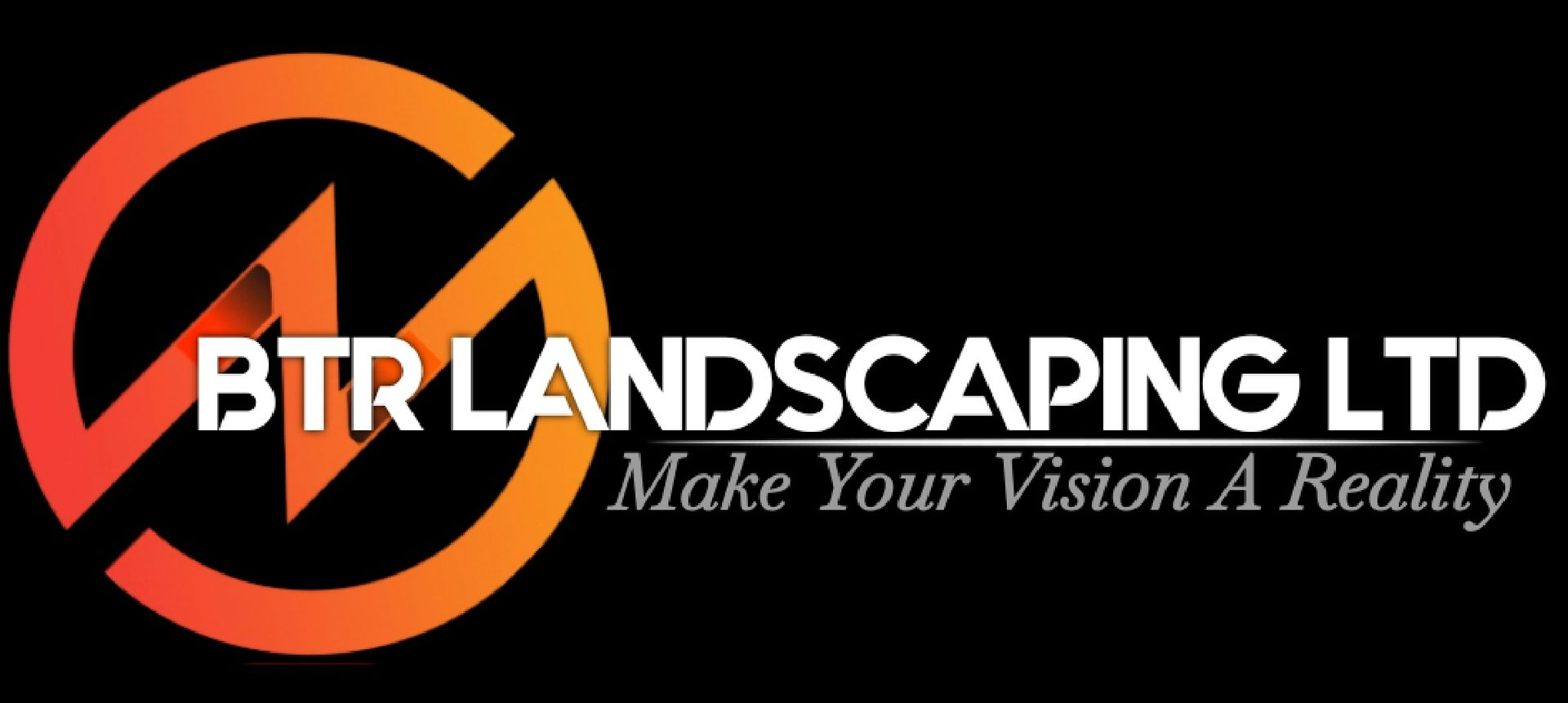 Logo for BTR Landscaping LTD, with an orange and yellow circle, and the words: 