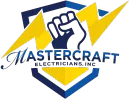 A blue and yellow logo for mastercraft electricians inc