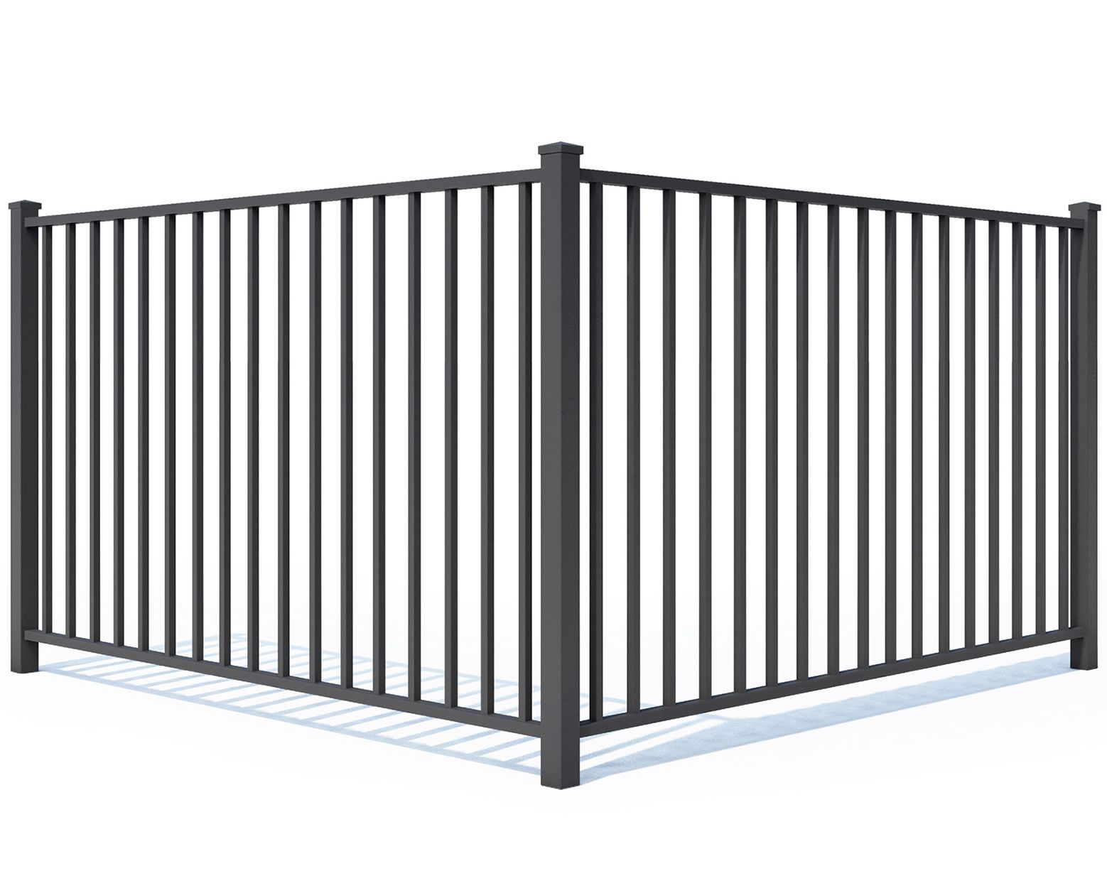 A black metal fence on a white background.