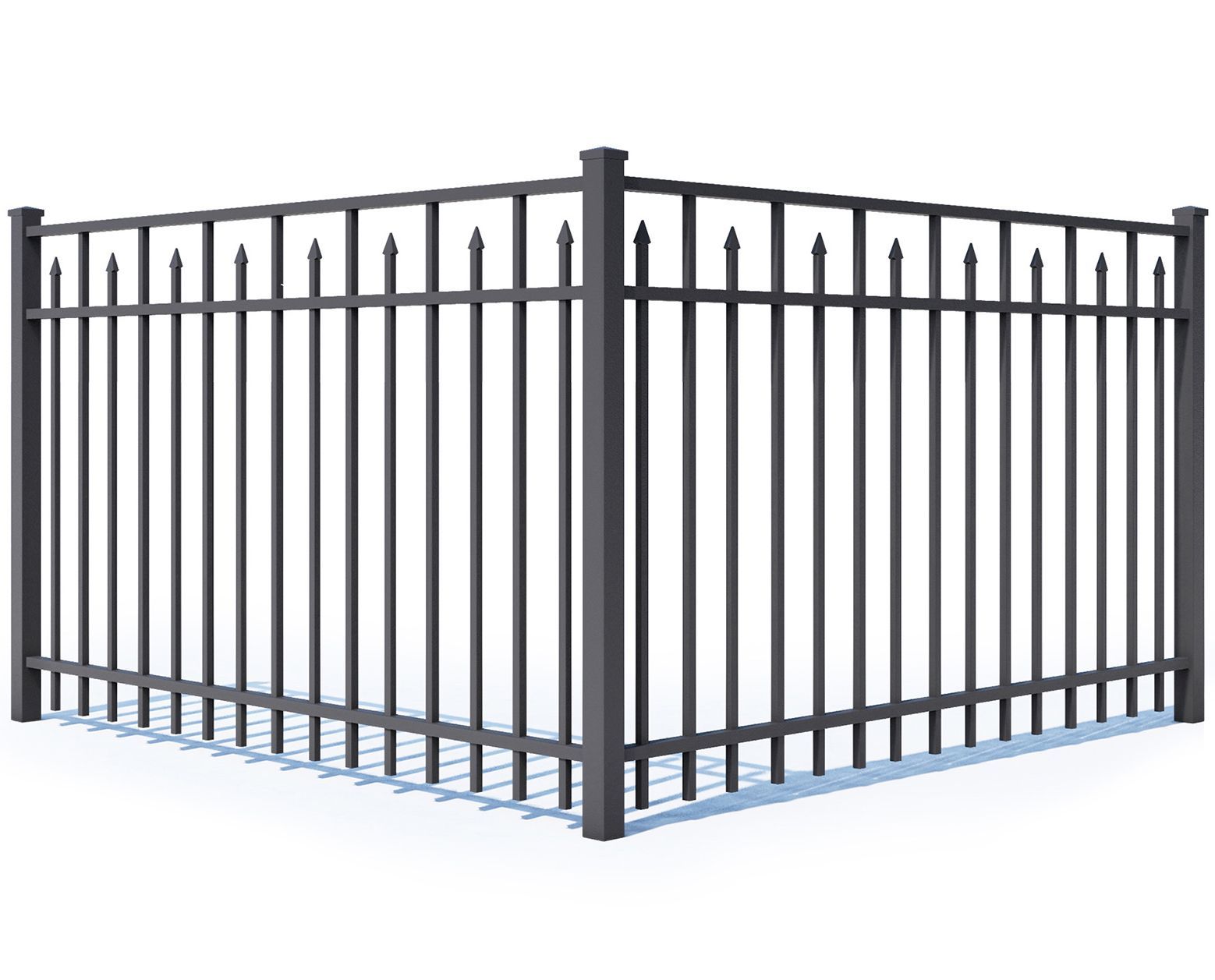 A 3d model of a metal fence on a white background.