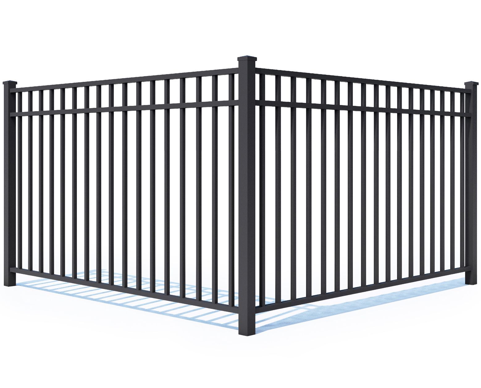 A 3d model of a black metal fence on a white background.