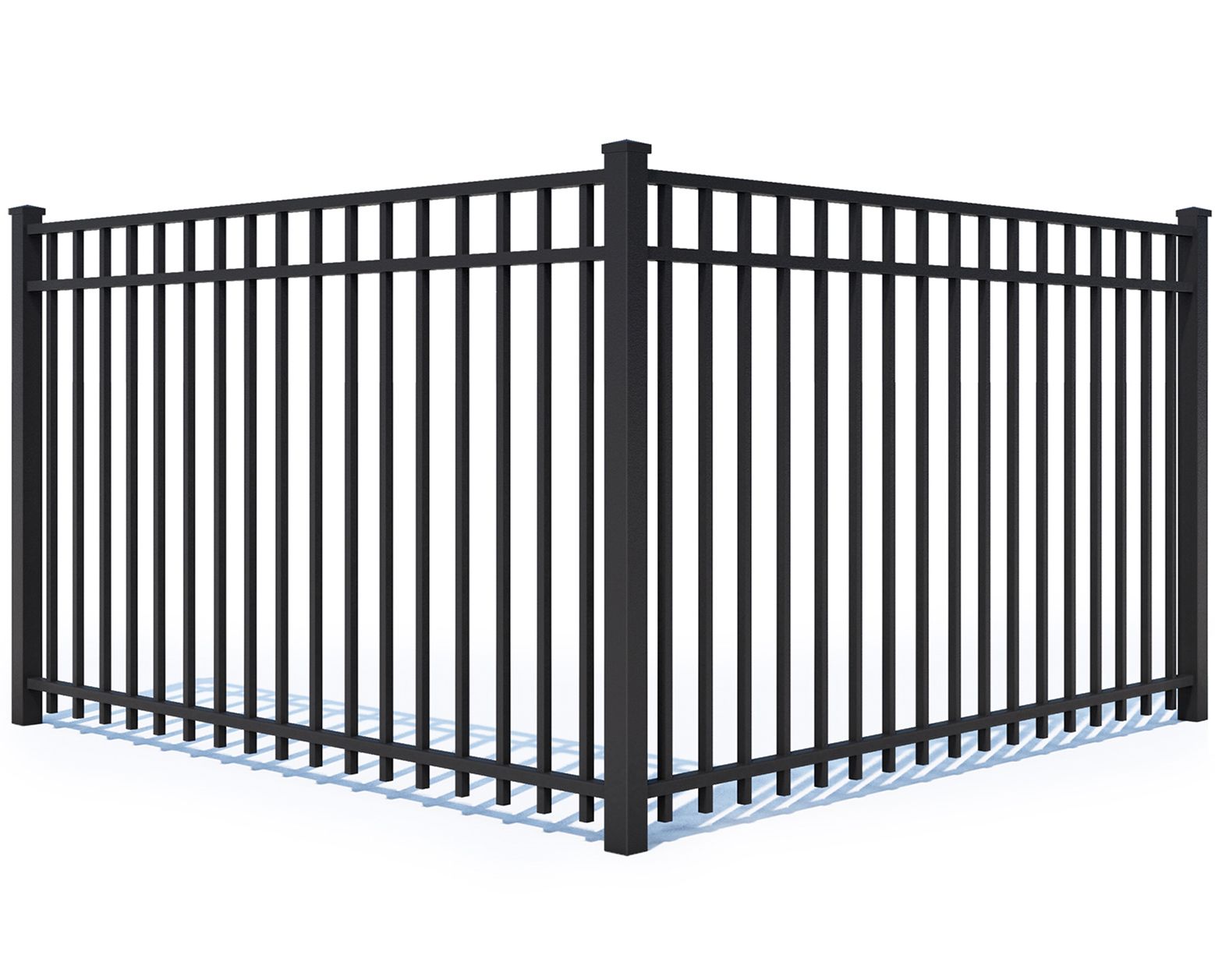 A black metal fence on a white background.