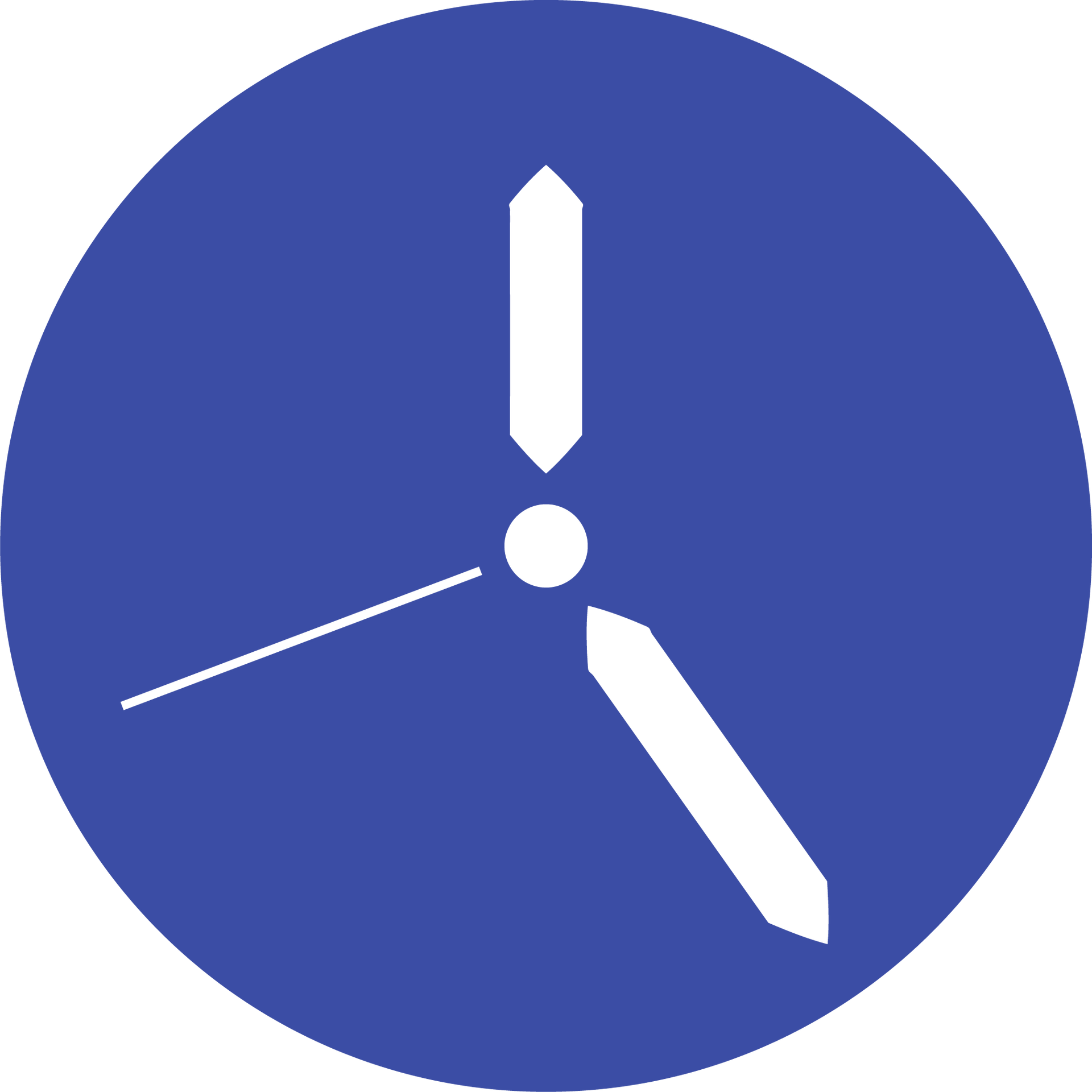 A blue circle with a white clock on it