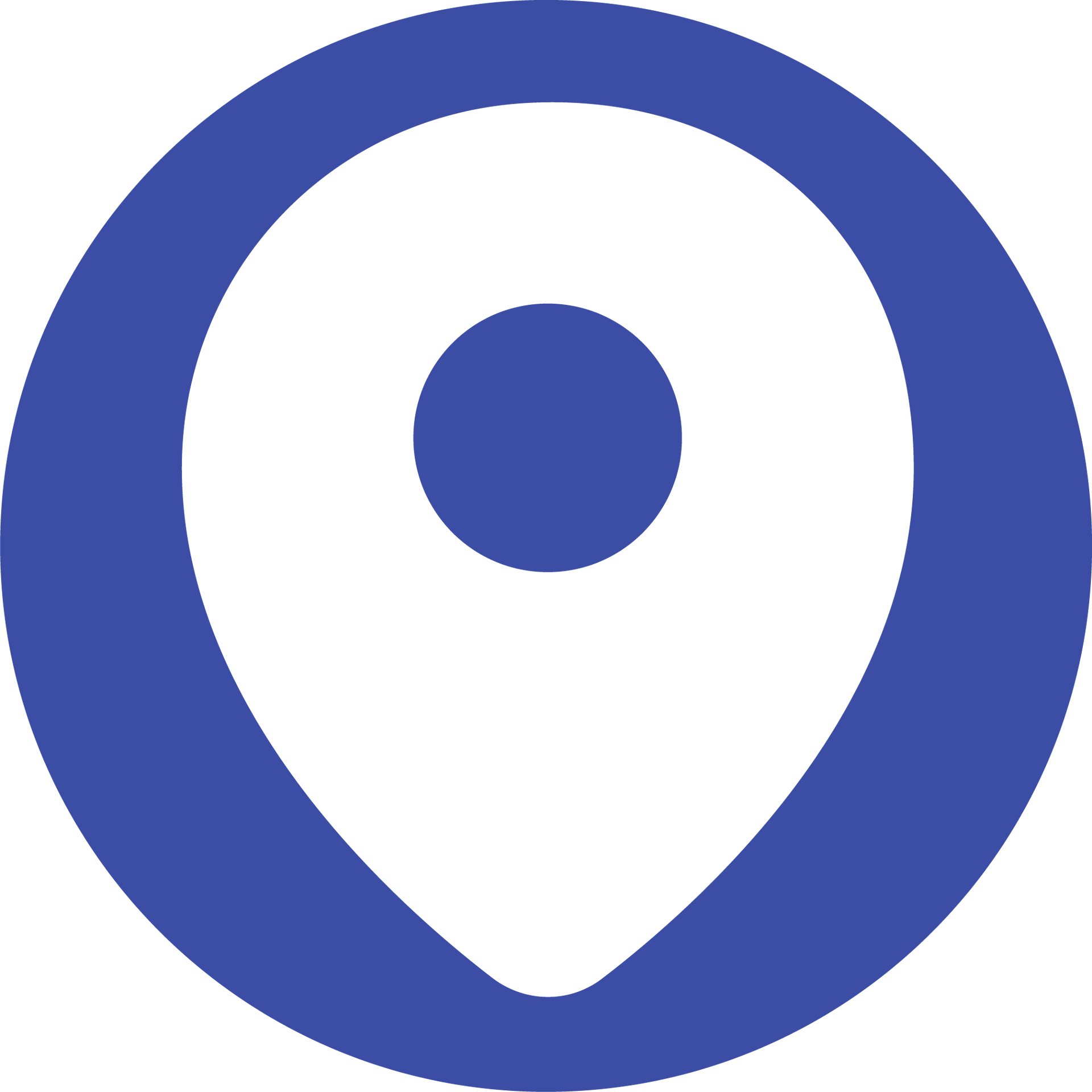 A blue circle with a white pin in the middle.