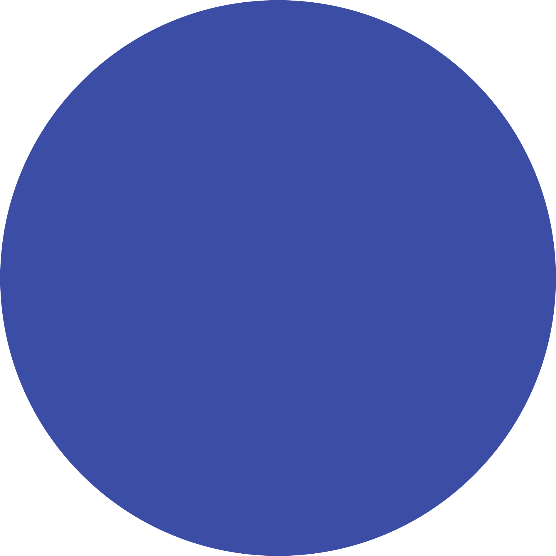 A blue circle is on a white background