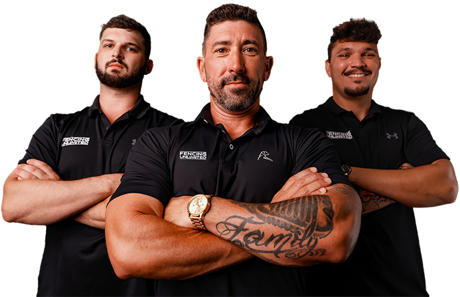 Three men are standing next to each other with their arms crossed.