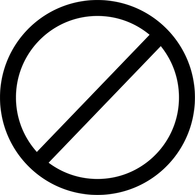 Circle with a diagonal line through it, representing a prohibition or no entry sign.