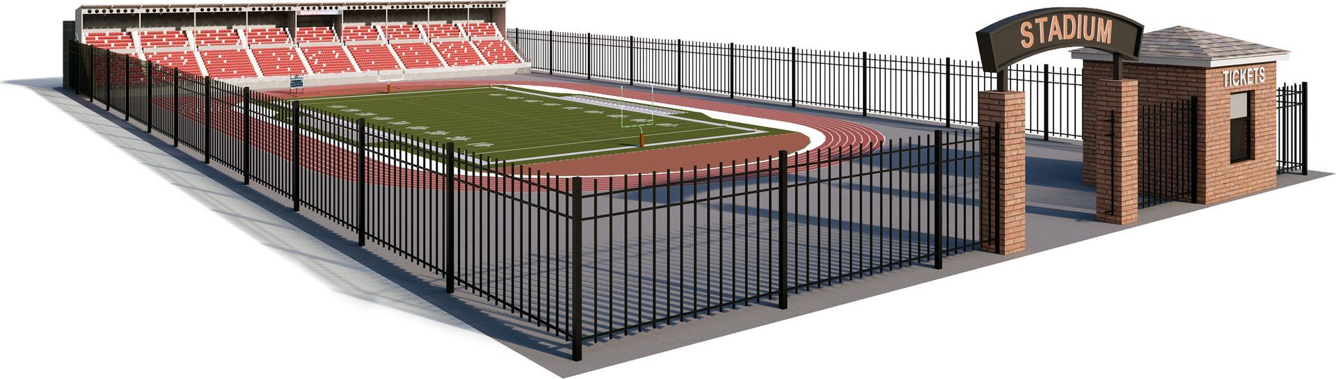 A 3d model of a stadium with a fence around it.