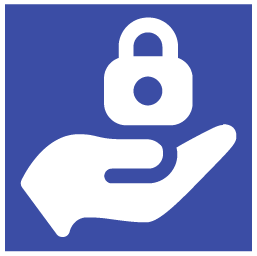 A hand holding a padlock on a blue background