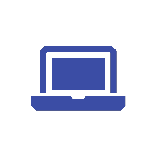 A blue icon of a laptop computer on a white background.