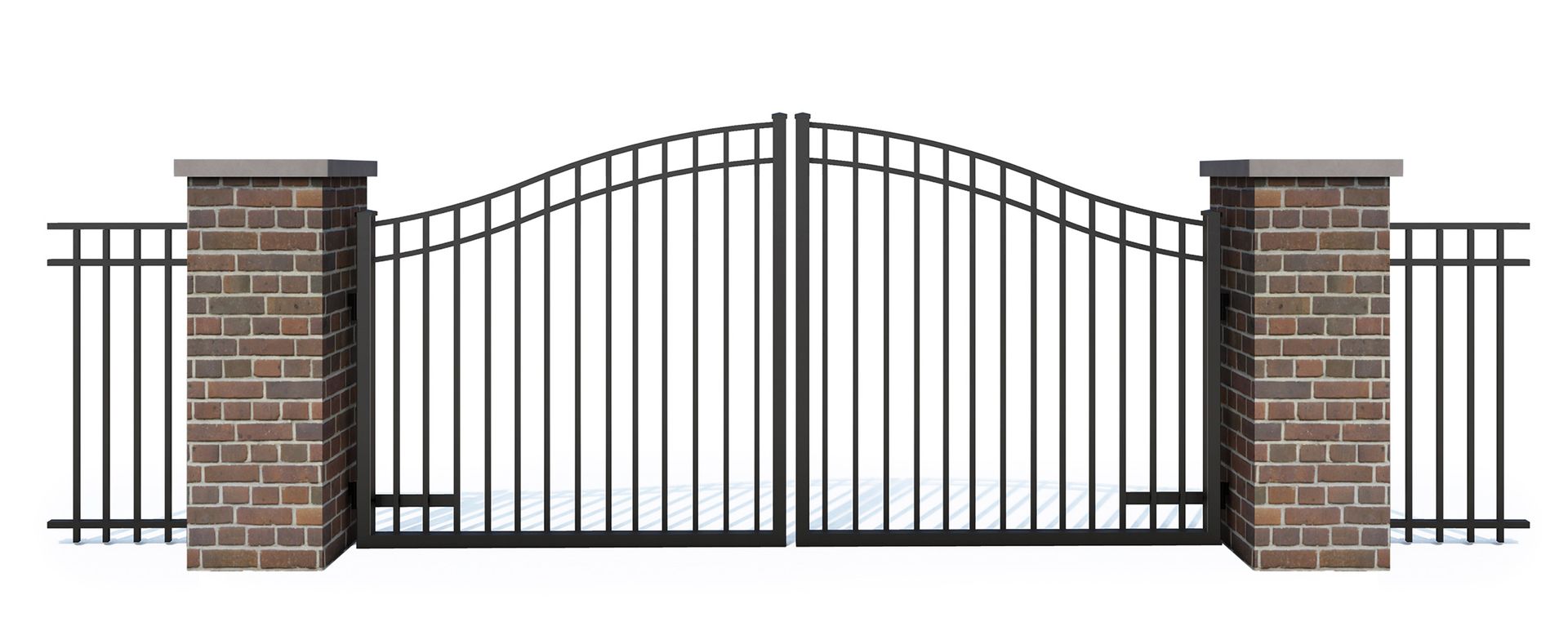 A chain link fence with a gate on a white background.