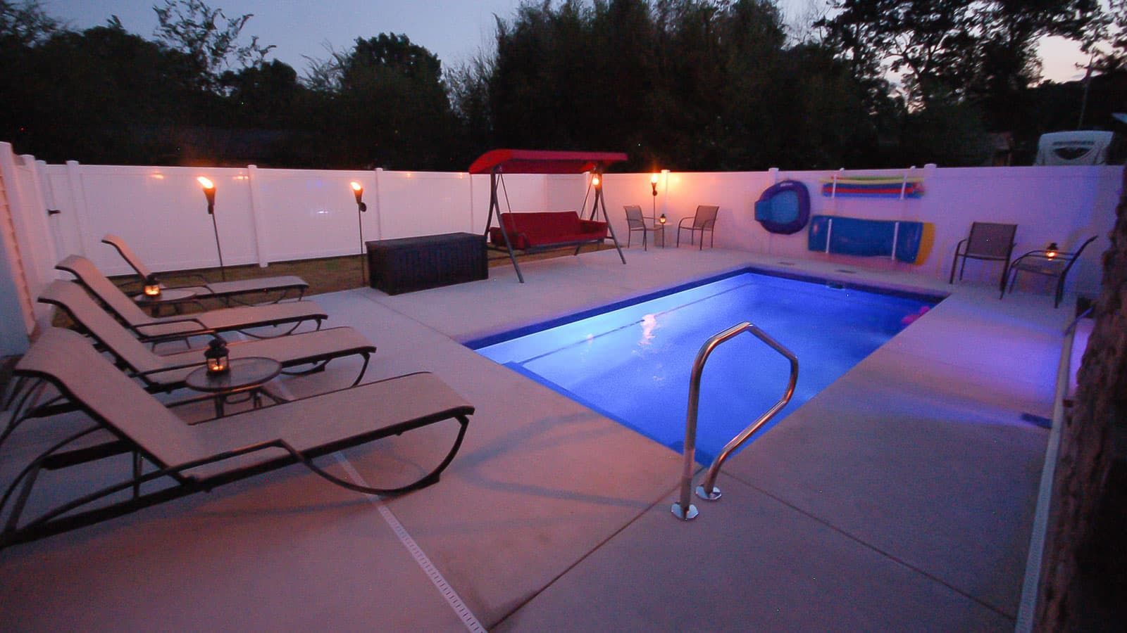 The Vision Pool Range with glowing lights in the evening