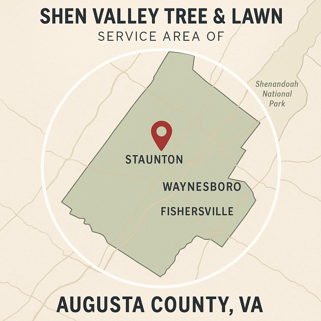 A map of shen valley tree and lawn service area of augusta county , va