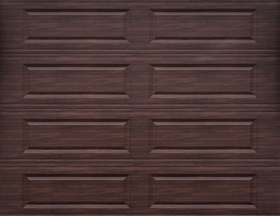 A close up of a dark brown garage door