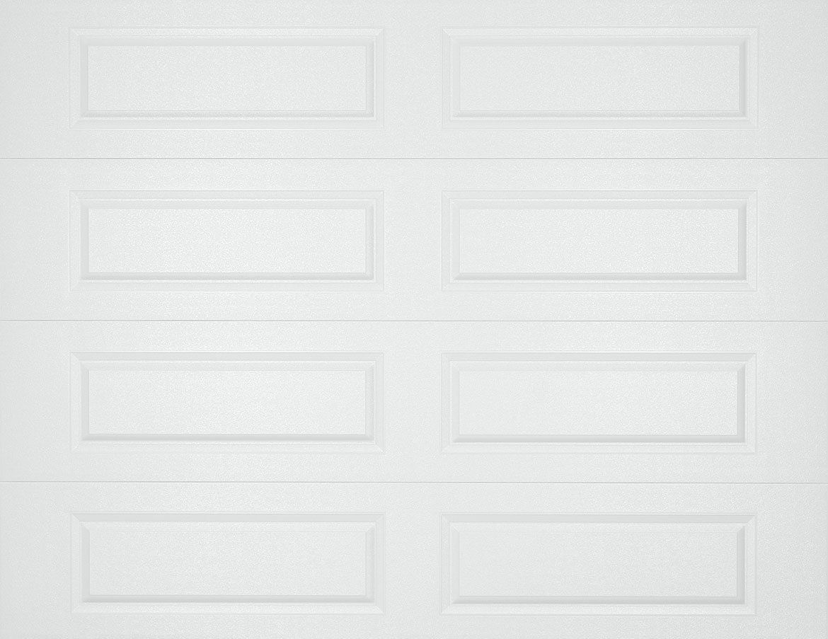 A close up of a white garage door with squares on it.