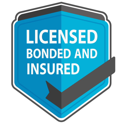 A blue shield with the words licensed bonded and insured on it.