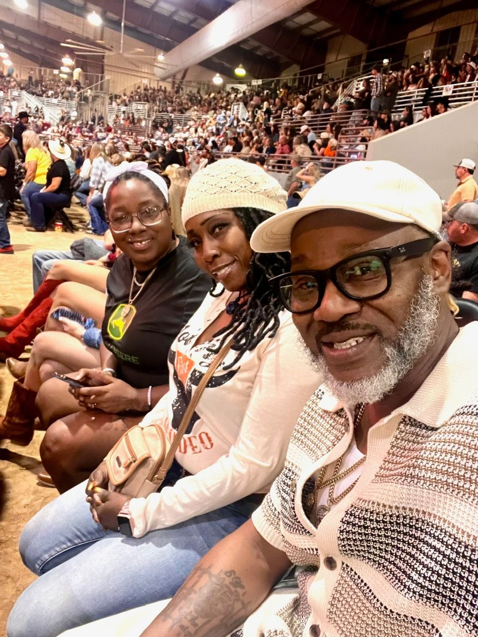 A group of people are sitting in a stadium watching a game.