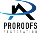Black roof with blue arc, the word PROOFS above RESTORATION in gray.