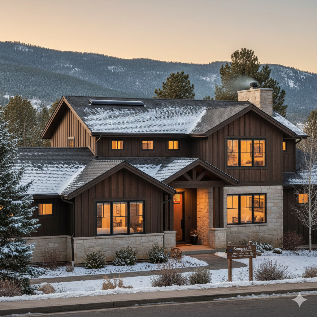 Colorado home with light snow on roof
