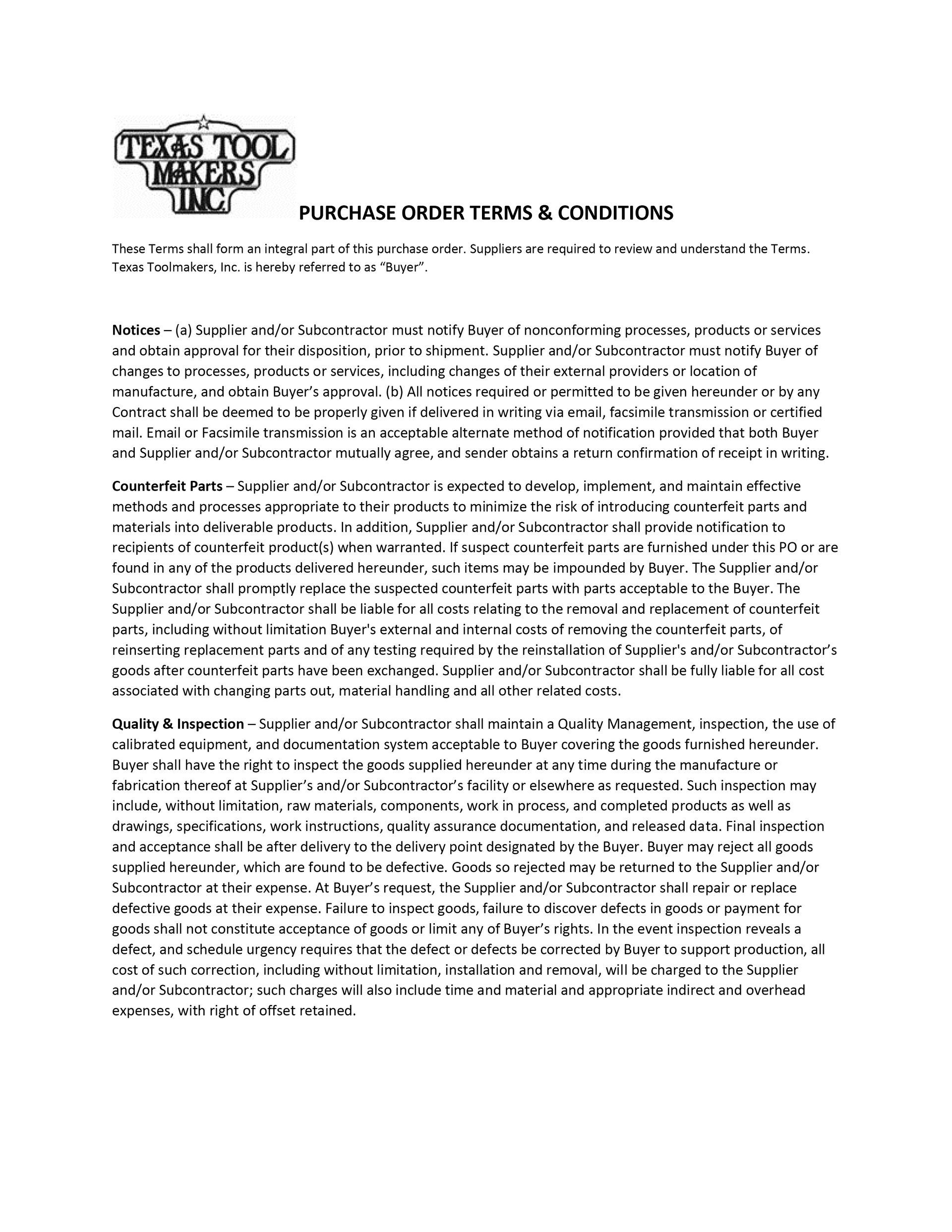 Terms and conditions Page One