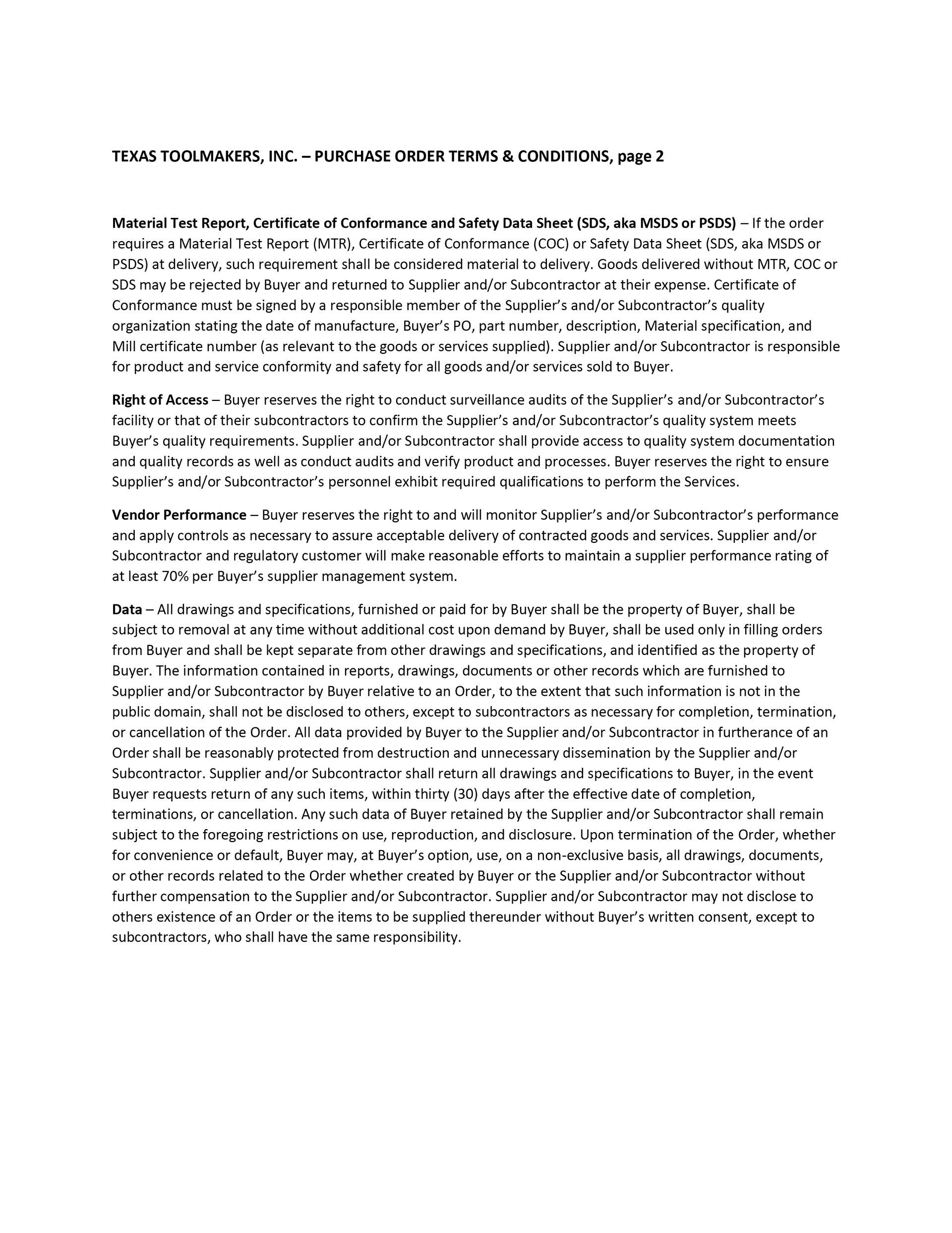 Terms and conditions Page Two