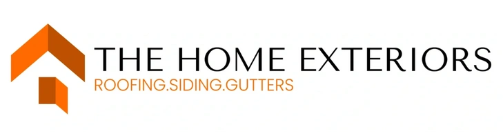 Logo for The Home Exteriors: orange house icon with text "THE HOME EXTERIORS" and "ROOFING.SIDING.GUTTERS" in black and orange.