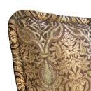 A close up of a pillow with a pattern on it on a white background.