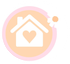 A house with a heart in the middle of it is in a pink circle.