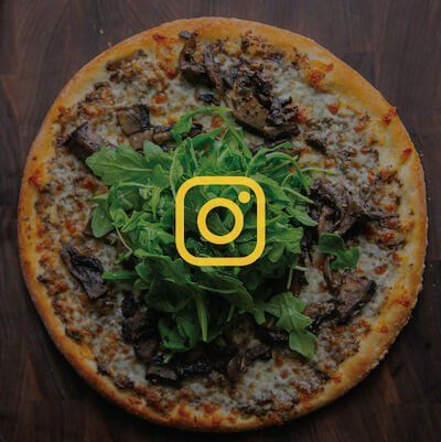 Pizza with Instagram logo hover yellow