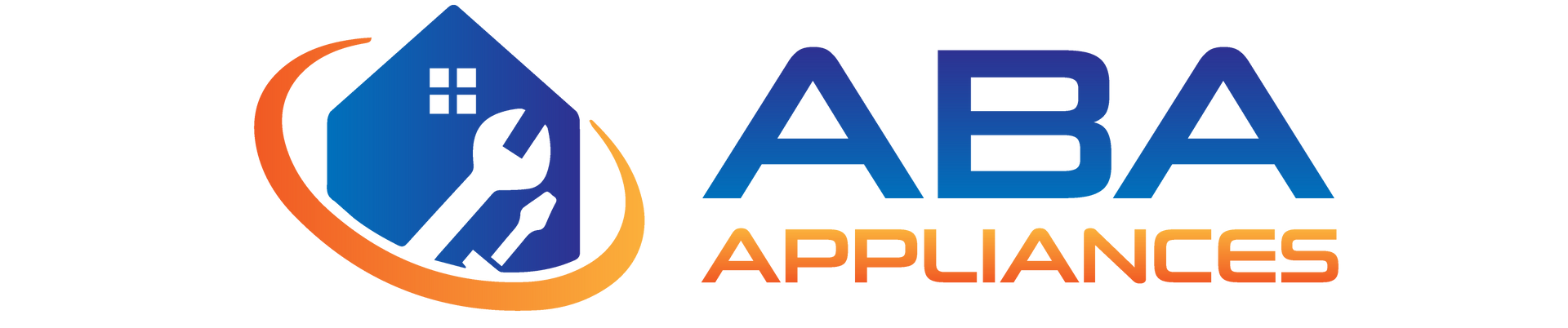 A blue and orange logo for aba appliances
