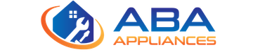 A blue and orange logo for aba appliances