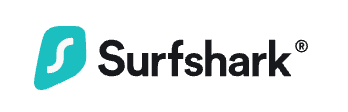 El logotipo de Surfshark es un logotipo azul y negro sobre un fondo blanco.