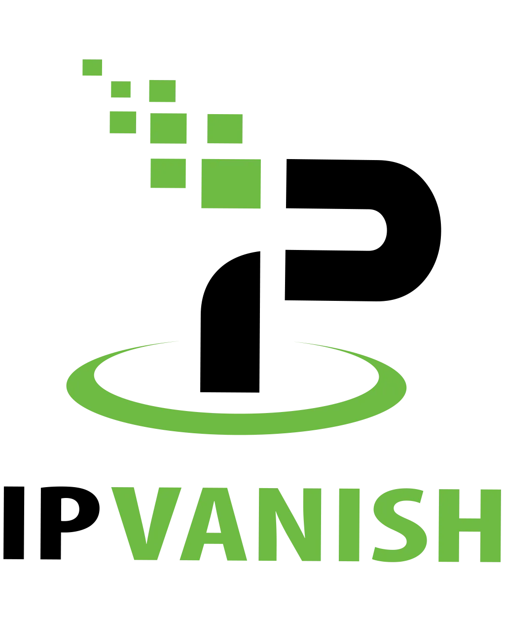 Un logotipo negro y verde para IP Vanish con un círculo verde alrededor.