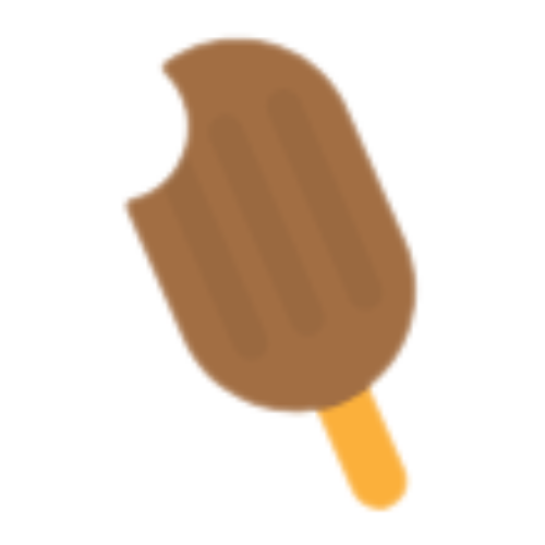 Chocolate ice pop with a bite taken out, on a yellow stick.