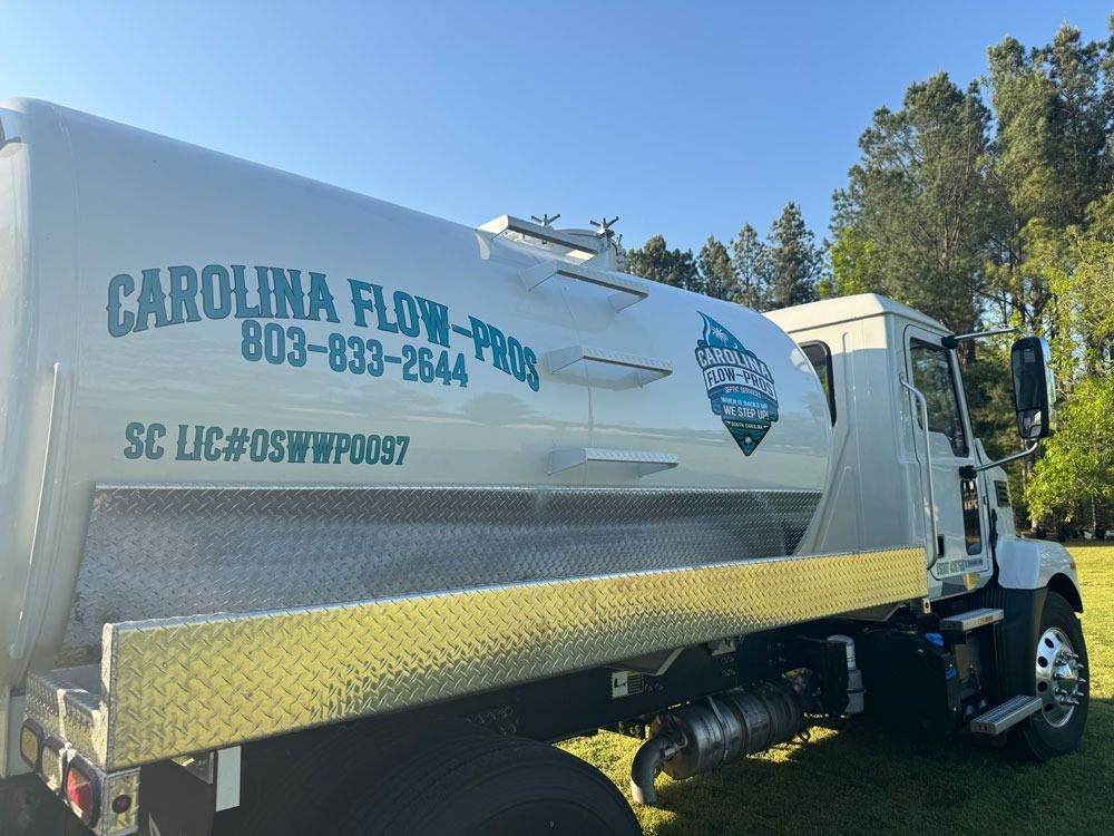 White septic tank truck with 