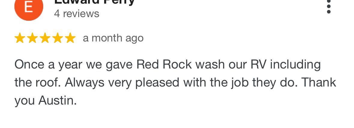 A google review for red rock wash our rv including the roof.